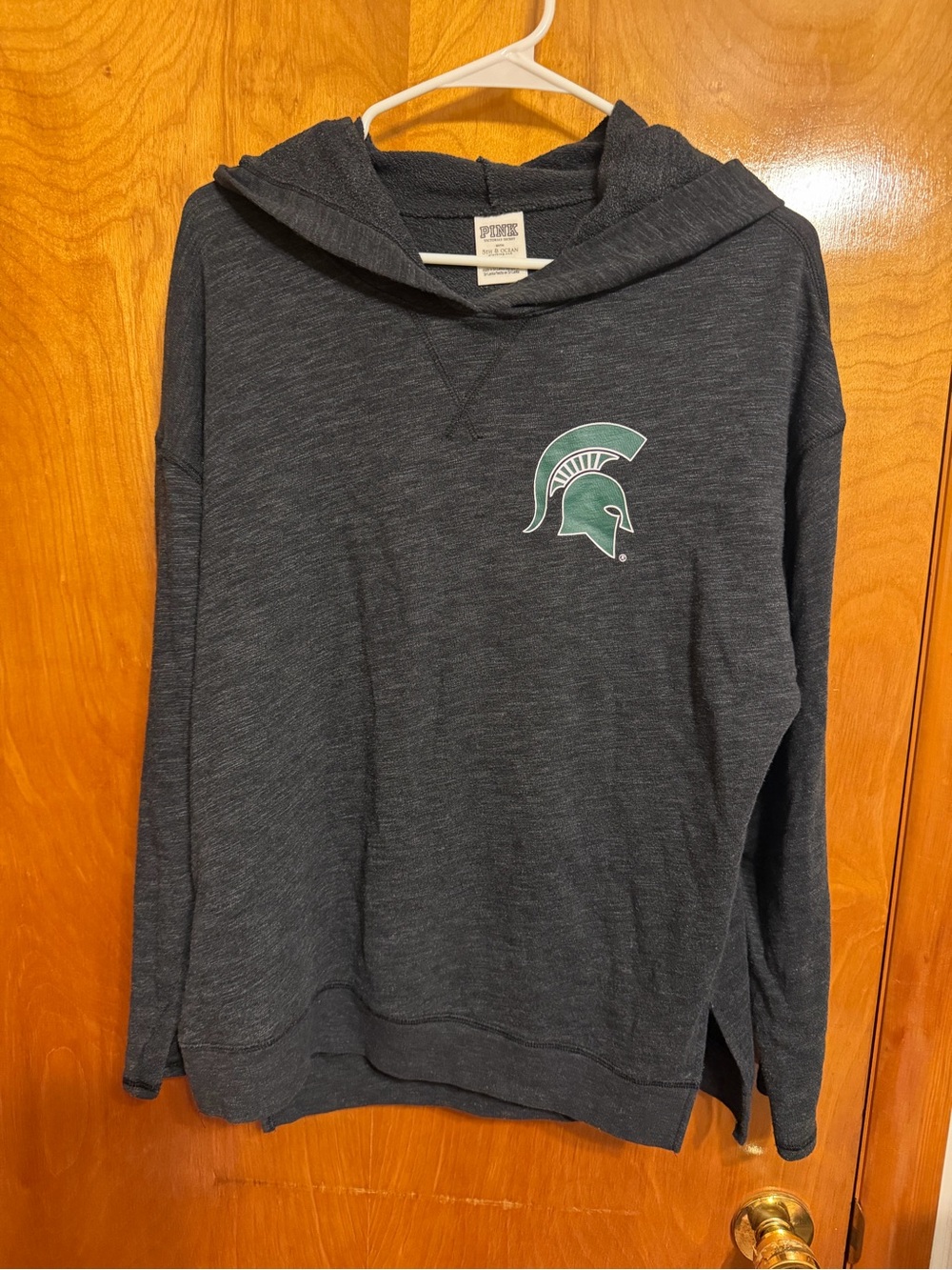 PINK Victoria's Secret Charcoal Crewneck Sweatshirt with Green Logo